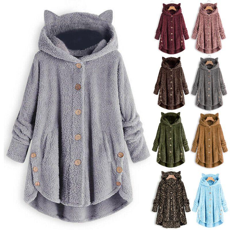 Cozy Cat Ear Women's Winter Warm Fleece Hoodie Hooded Coat For Casual Comfort