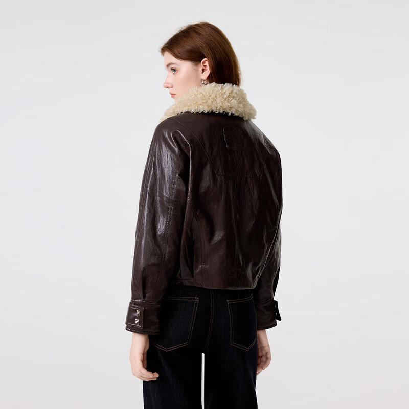 FivePlus Women's Biker Style PU Leather Down Jacket