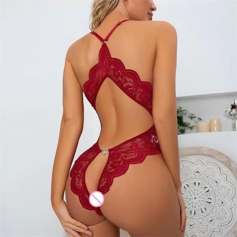 Women's Sexy Lace Hollow Out One-Piece Deep V Sexy Split Sexy Lingerie