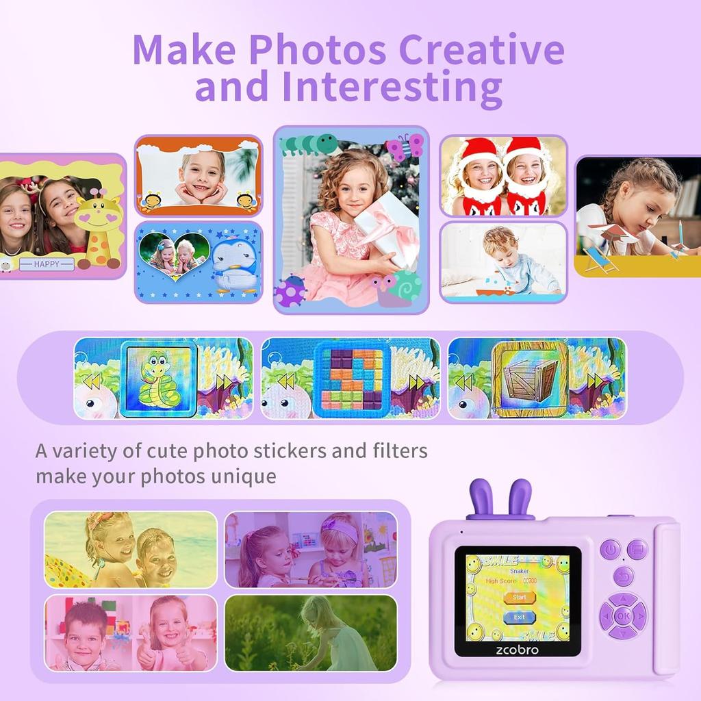 Kids Camera Instant Print Camera for Kids 1080P Toddler Camera That Print Photos Children Instant Cameras Toy for Girls Boys Age 3-12 Travel Kid