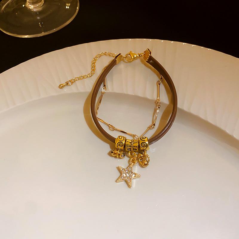 

BLINGBAY женский браслет, кожаный двухслойный браслет со звездой, милый браслет Майяра, модные универсальные аксессуары в стиле ретро, ​​вечерние украшения для девочек, подарки