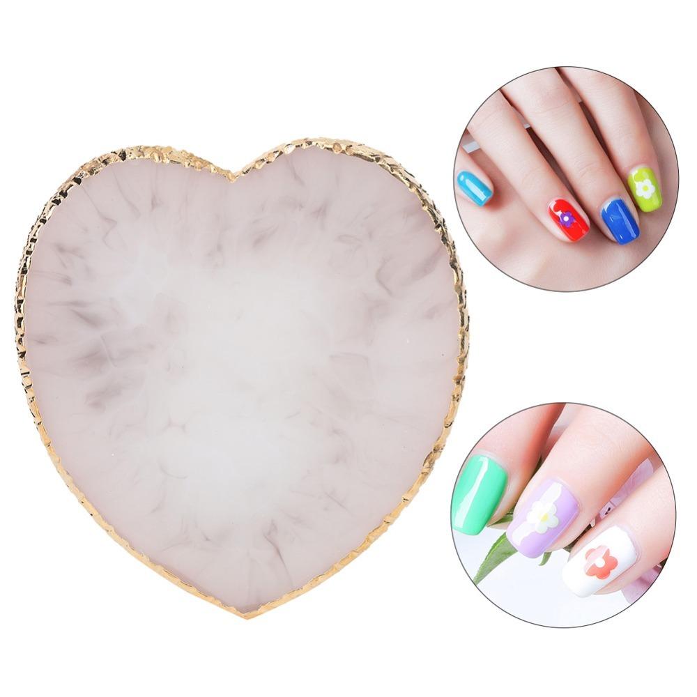 Heart Shaped Resin Nail Plate Gold Edge Nail Mixing Palette Portable Painting Tray Home Use серый