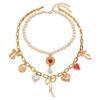 Elegant Heart & Bow Pendant Necklace with Pearl Beaded Chain