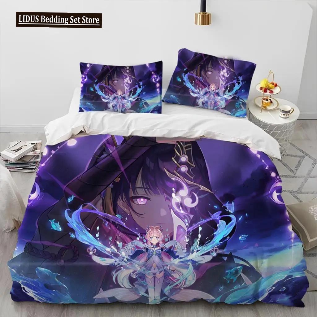 Set de lenjerie de pat Anime Genshin Impact Game Băieți Fete Twin Queen Size Husă de pilota Față de Pernă Pat Copii Adulti Textile de casaextile