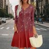 Women's Summer Dress Loose V Neck Three-quarter Sleeve Sundress With Pockets Dress