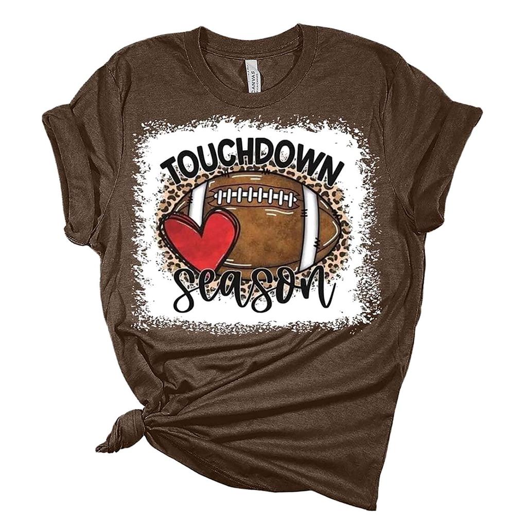TOUCHDOWN SEASONWomen's Casual Fashion Casual Short Sleeve Rugby Print Round Neck T-shirt Top