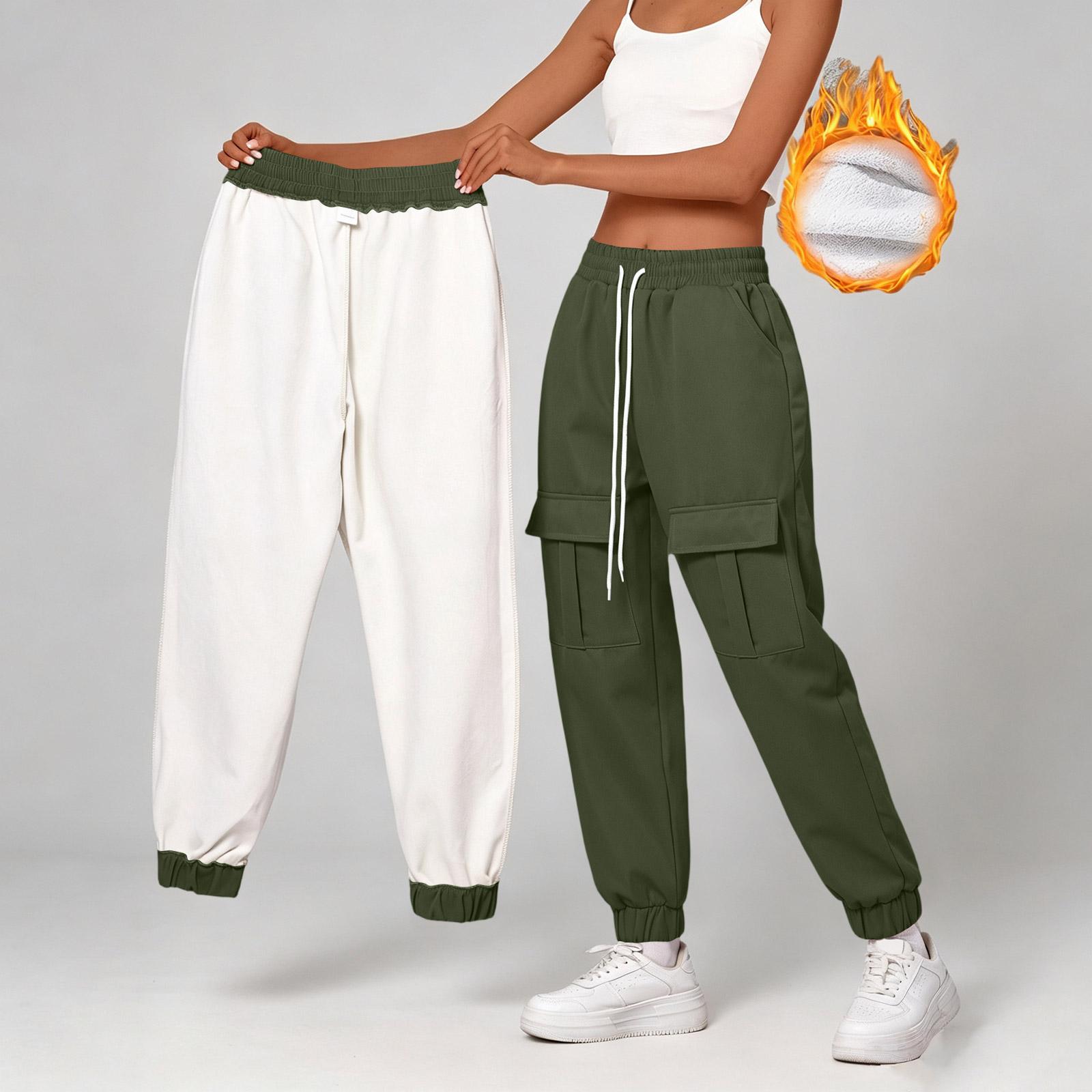 Women s -Lined Cargo Jogger Pants with Tapered Leg, Loose Fit, for Winter Casual Wear L