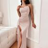 Sommer Elegantes Satin Schlankes Raffiniertes Geschlitztes Kleid