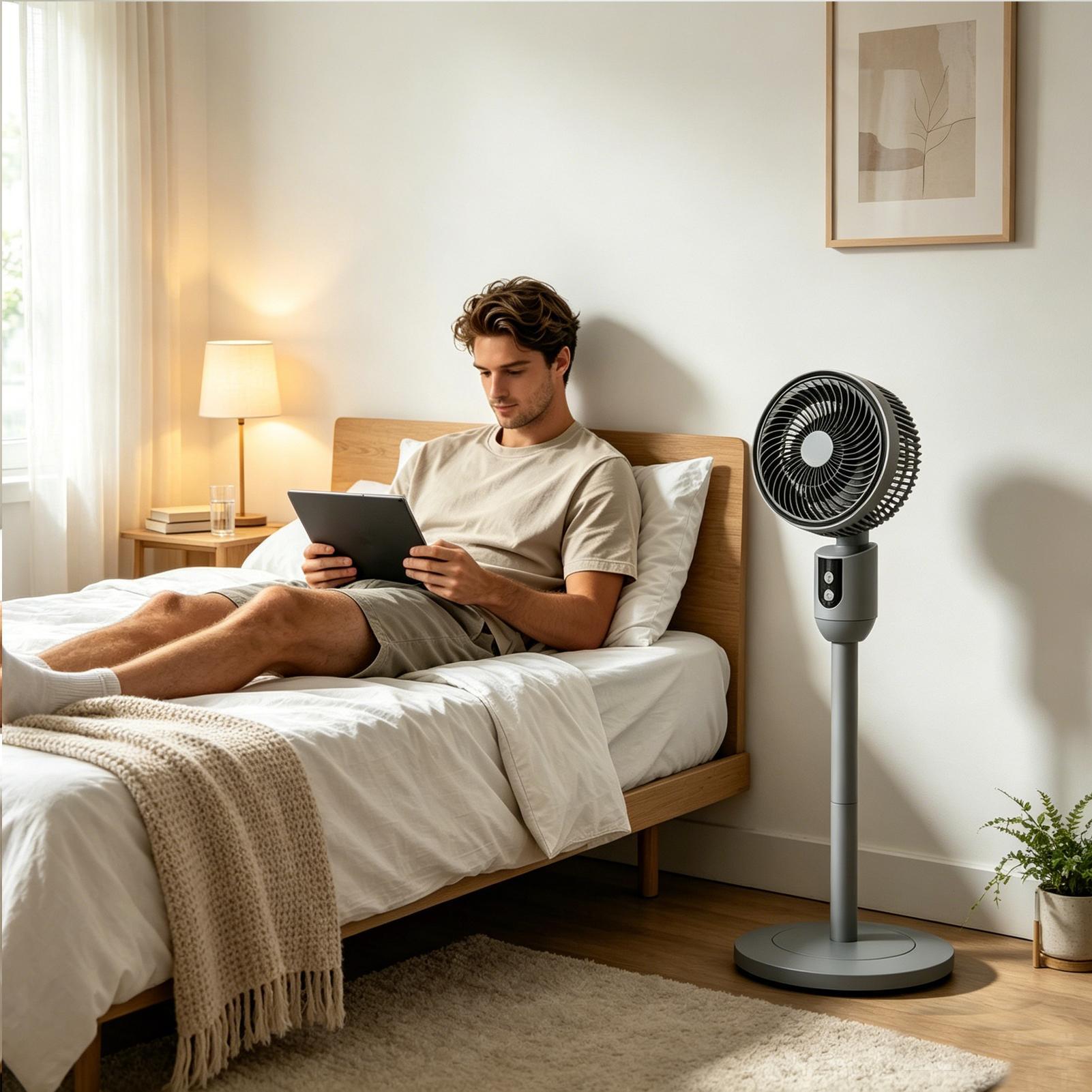 Standing Fan Height Adjustable 90 Degree Oscillation Oscillating Standing Fan for Indoor Outdoor Home Bedroom Living Office серый
