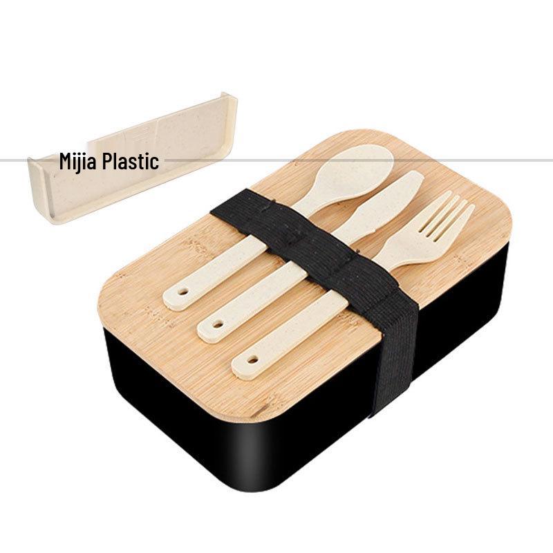 Japanese Bamboo Lid Bento Lunch Box with Large Compartments for Students and Camping
