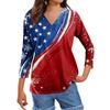 Damen Tops Dreiviertelärmel Shirt V-Ausschnitt Lockeres Freizeithemd Blumendruck T-Shirt