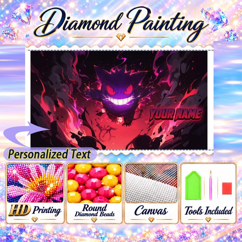 Personalized Gengar Diamond Art Custom Name 5D Diamond Painting Full Drill DIY Craft
