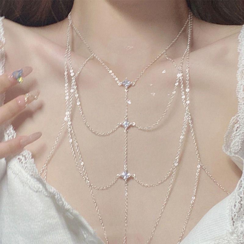 Taillenkette Kollektion~ Halskette mehrlagige Perlen-Taillenkette Brustkette Hofessen Schulterkette leichter Luxus Bein Kette einzigartiges Halsband