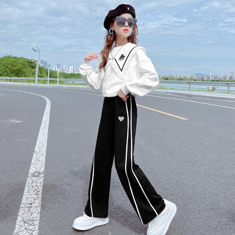 

Спортивная одежда для девочек весна/осень 2025: Модный повседневный комплект из двух предметов с широкими брюками 150 cm