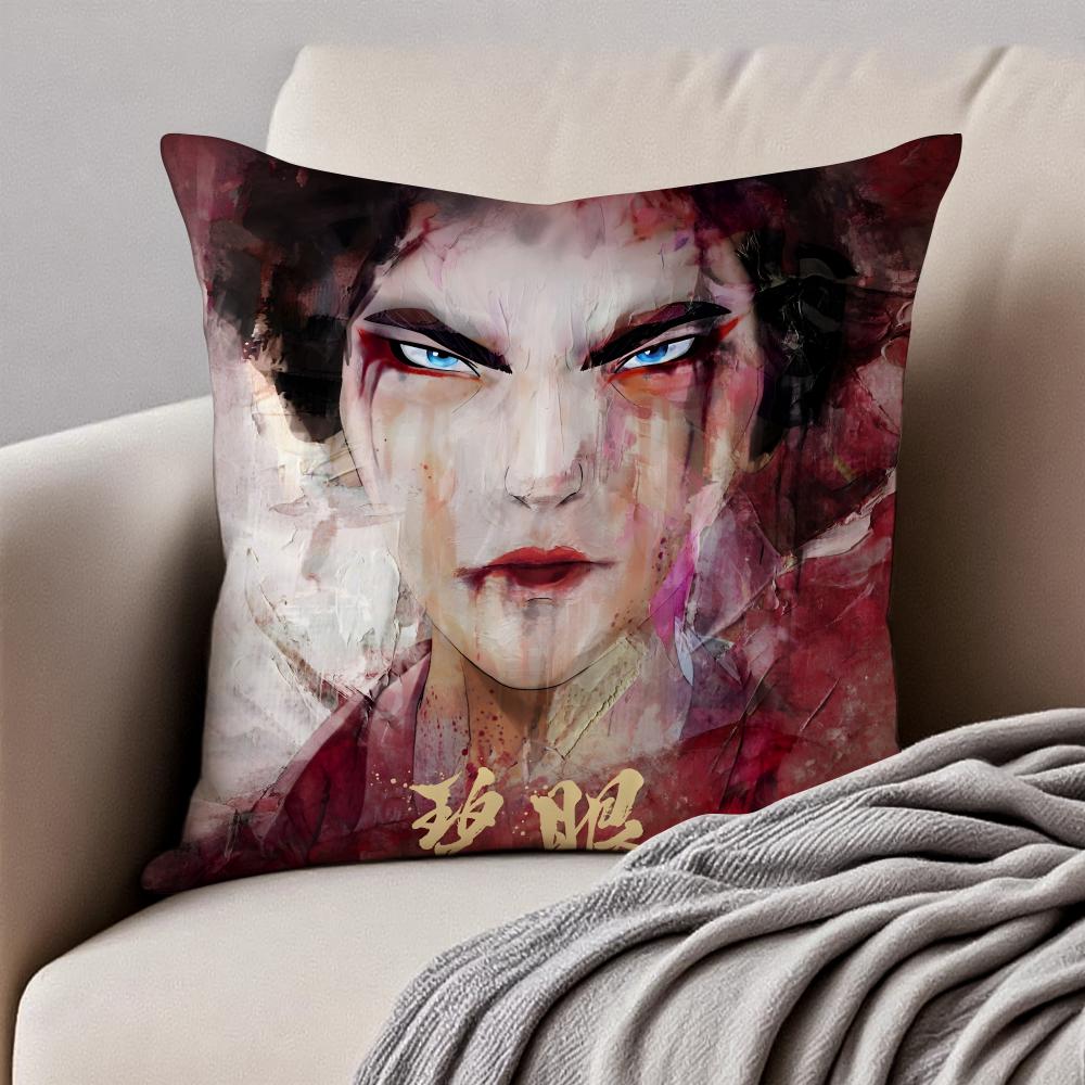 B-Blue Eye Samurai Cushion Cover Pillowcase Anti-Dustmite Invisible Zipper Short Plush Sofa Cushion