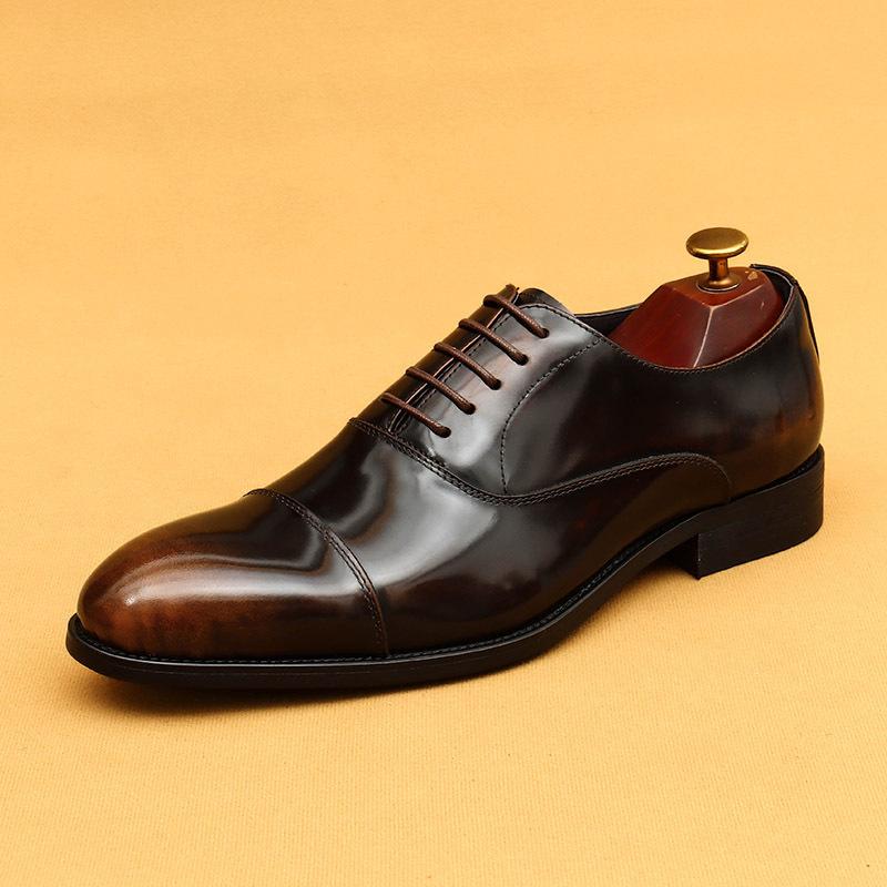 Zapatos de Cuero para Hombre Formales de Negocios de Cuero Puntiagudos Tres Articulaciones Zapatos Oxford Cuero Patentado Brillante Zapatos de Hombre