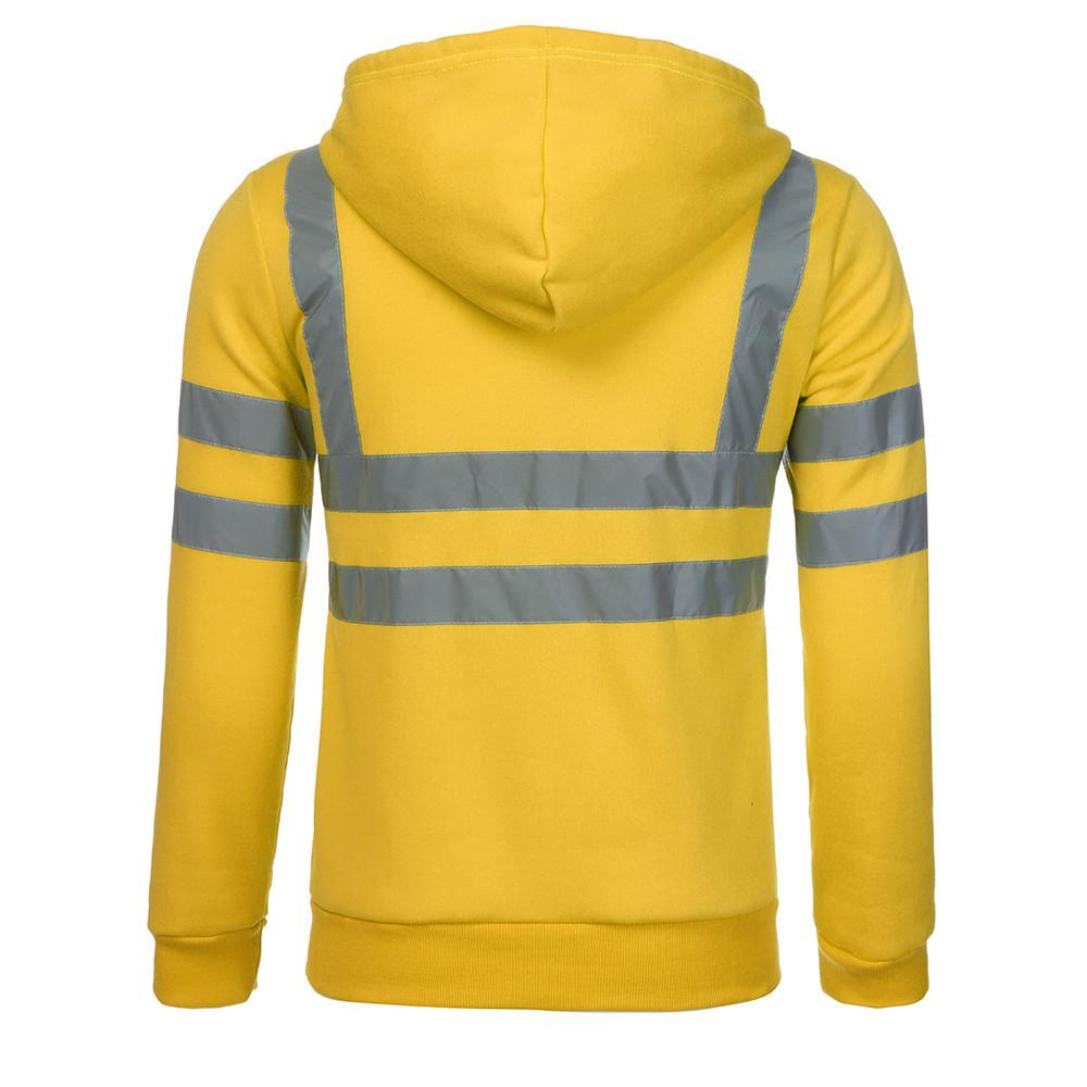 Fleece-lined Outdoor Sanitation Workwear Men's High Visibility Reflective Strip Zipper Hooded Sweatshirts