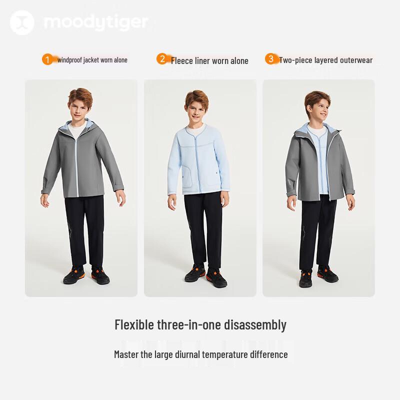 Moodytiger Kids' 3-in-1 Fleece Lined Windproof Hooded Winter Jacket