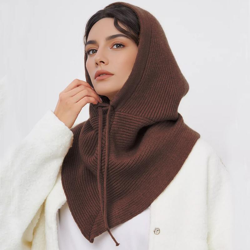 Winter Balaclava Hat Scarf For Women Knitted Hooded Caps Outdoor Warm One-piece Neck Collar Beanies Hats For Girls