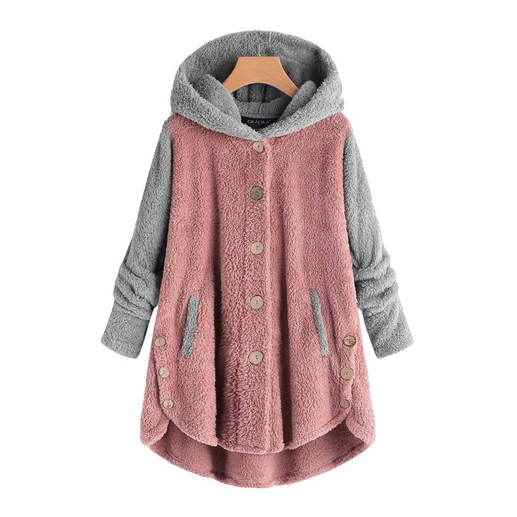 Damen Knopfleiste Plüschtop Colorblock Langarmjacke