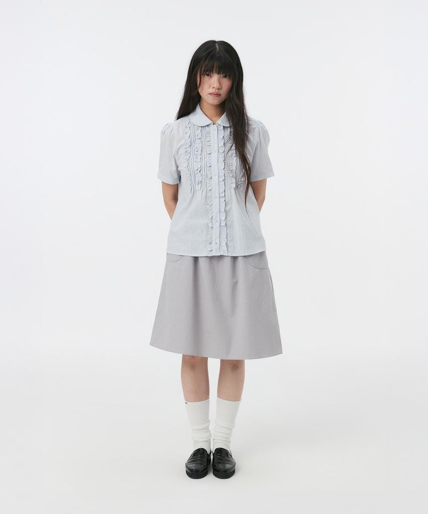 Ohesio Round Collar Frill Blouse, Stripe