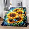 Manta de Franela con Estampado de Girasol y Mariposa Azul, Manta Acogedora con Fondo de Cielo Estrellado
