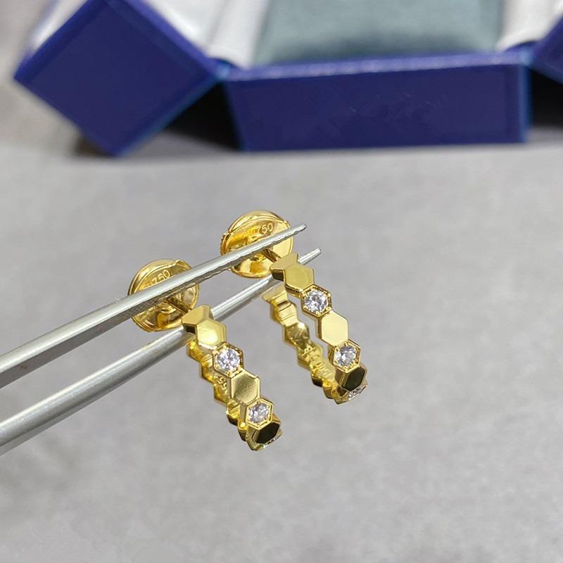 

925 Sterling Silver Shangmei Honeycomb Earrings Plated 18K Rose Gold Honeycomb Diamond CNC Stud Earrings золотой