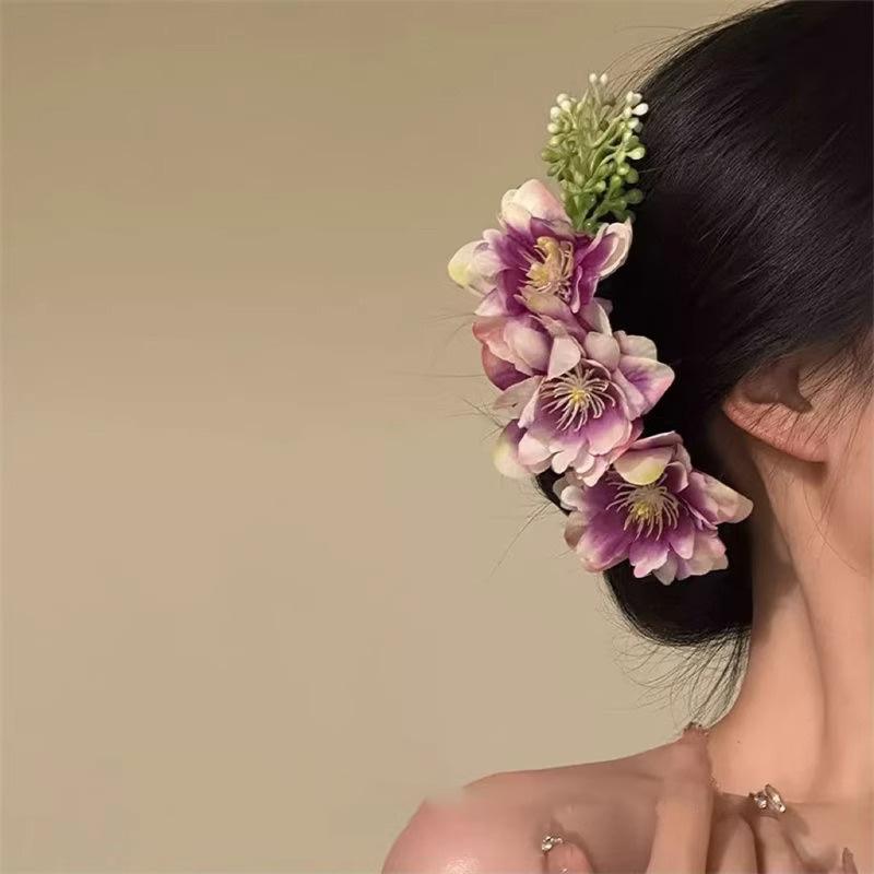 Pink Flower Hair Comb Spring Summer Atmosphere Braided Travel Accessories New Chinese Style Side Tied Hairpins Headwear