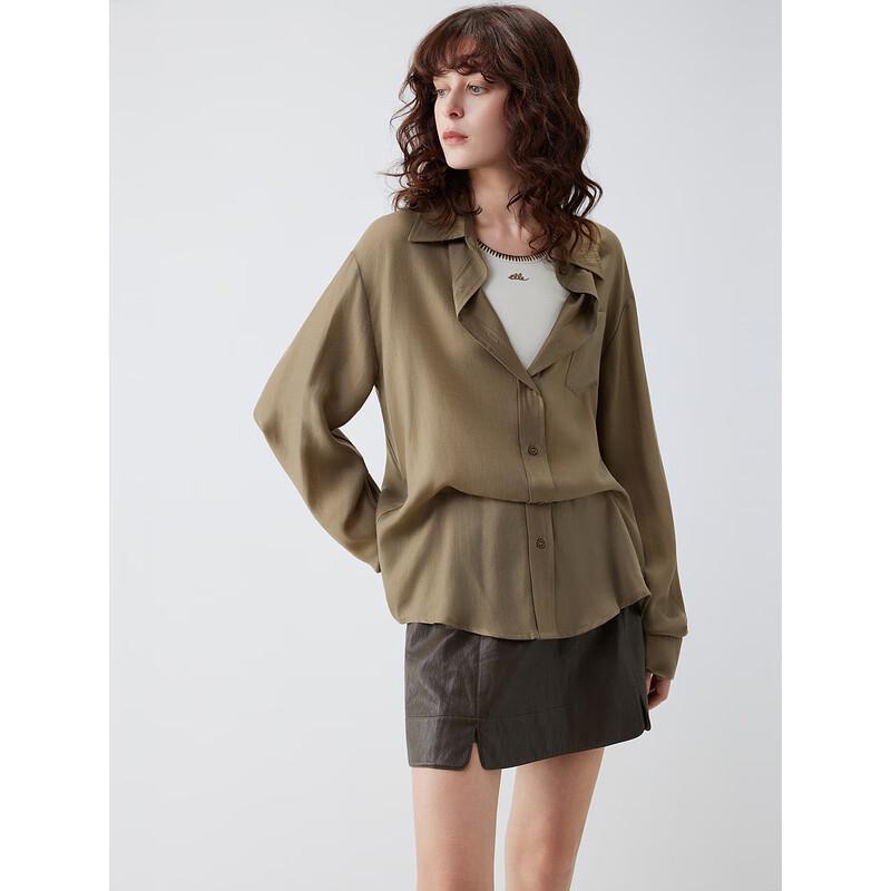 ELLE Women's Retro Faux Two-Piece Tencel Shirt