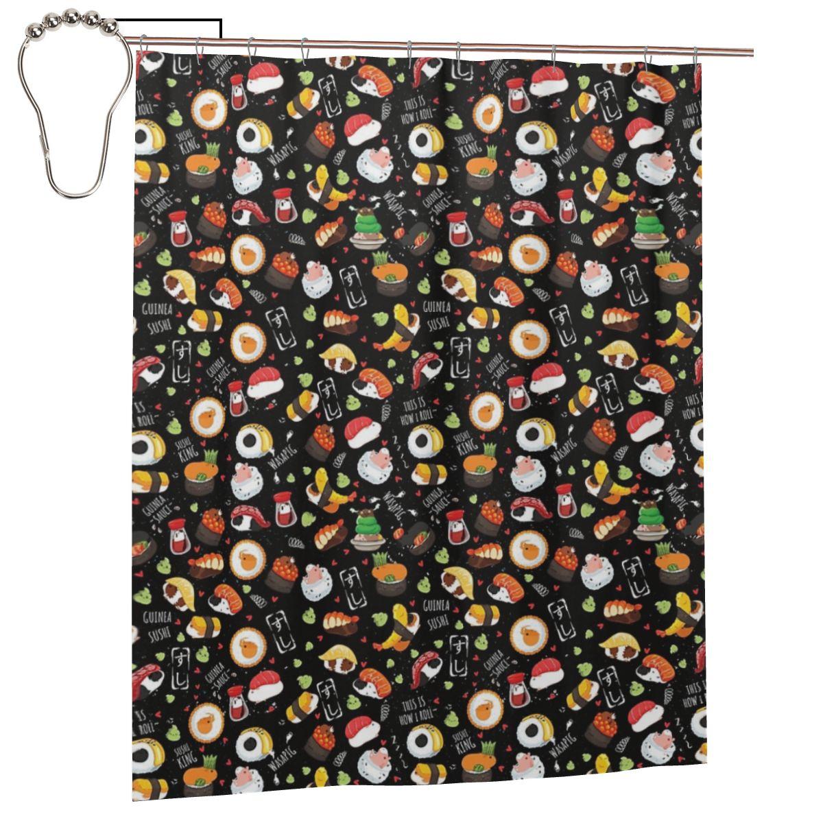 

Japanese Guinea Pig Sushi - Black Background Shower Curtain Bathroom Polyester Waterproof Bath Curtains With Hooks W60H190(CM)-1 Pcs