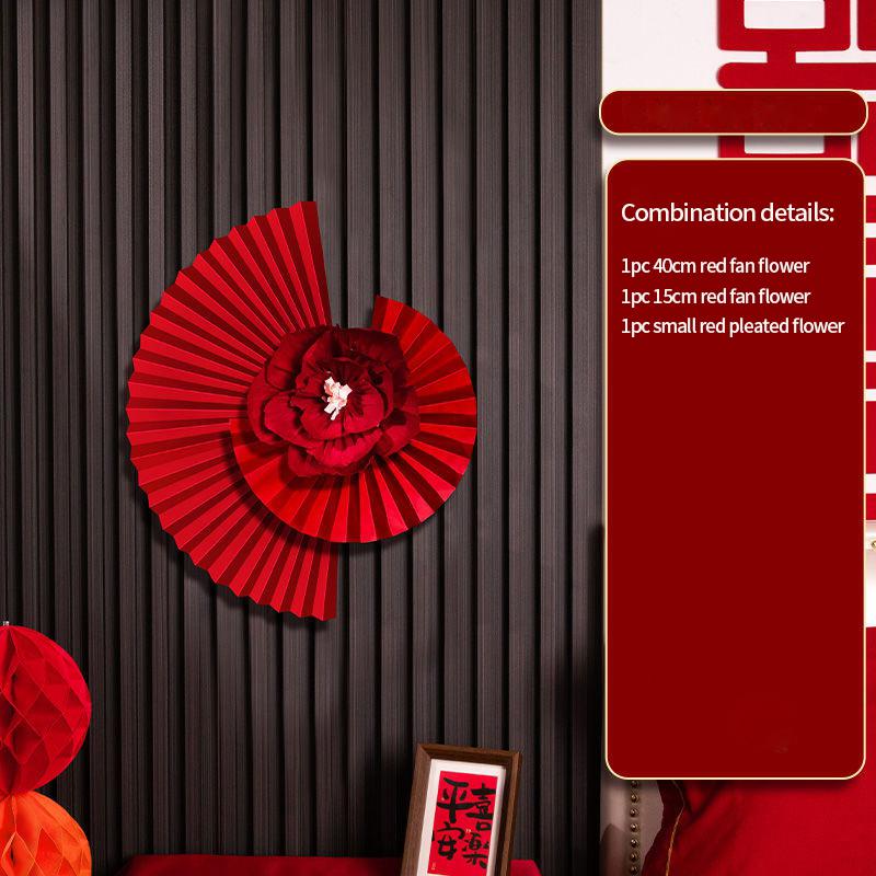 6PCS Red Hanging Paper Fan Chinese New Year Wedding Paper Fans Set Flower Paper Craft Background Wall Decor DIY Party Supplies