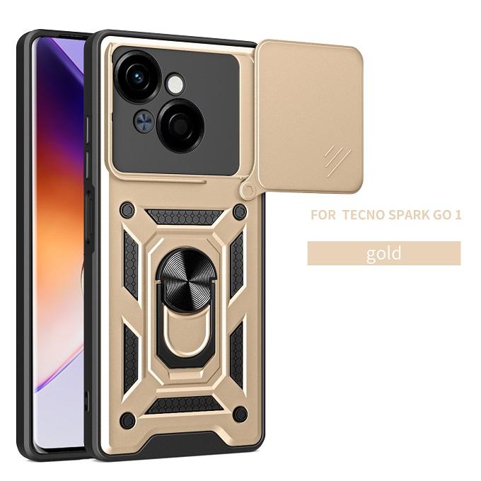 Luxury Slide Camera Lens Case For Tecno Spark Go 1/ Pop 9 4G Shockproof Bumper Cover vehicle-mounted Magnetic Kickstand Cover