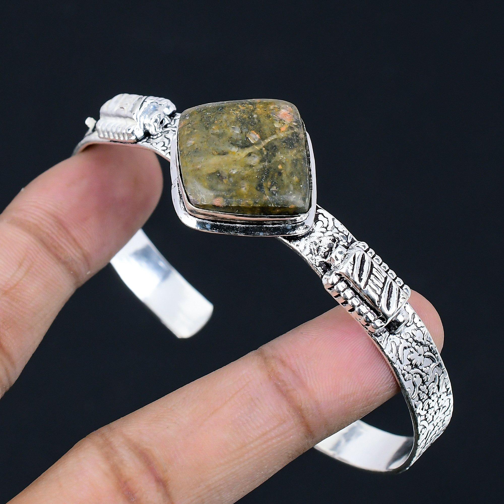 

925 Sterling Silver Bumble Bee Jasper Stone Handmade Birthday Bangle Bracelet Adjustable