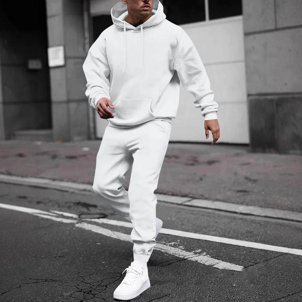 Men's Solid Color Hooded Universal Versatile Hooded Sweatshirt Sweatpants Casual Sports Suit