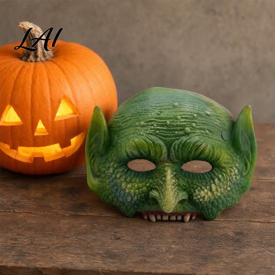 Soft Material Costume Accessory Halloween Green Lizard Mask Realistic Textured Half-Face Mask,PU Foam Lightweight Animal Party Mask Accessory,