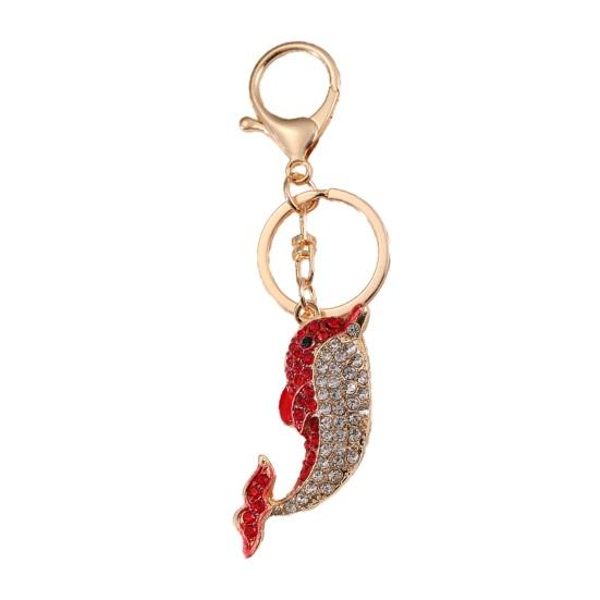 Keychain Pendant Sparkling Rhinestones Key Holder with Inlaid Dolphin Design Lobster Clasp Lightweight красный