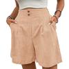 Women's Loose Casual Pants Button -Color High Waist Straight Shorts