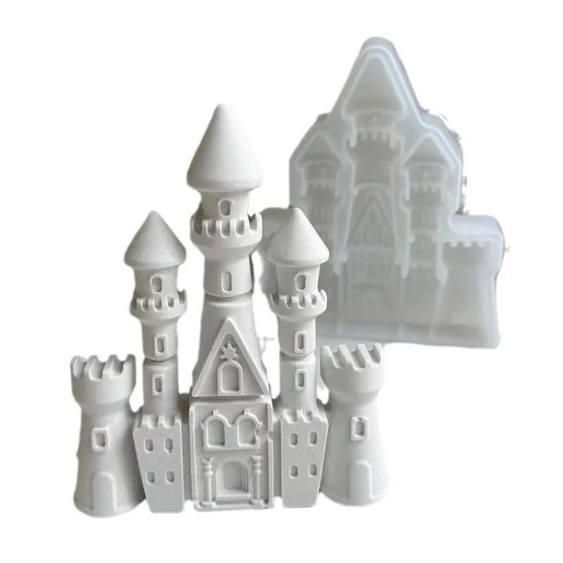New European Style Castle Candle Silicone Mold House Building Cake Chocolate Silicone Mold Soap Mold Castle Resin Gypsum Mold