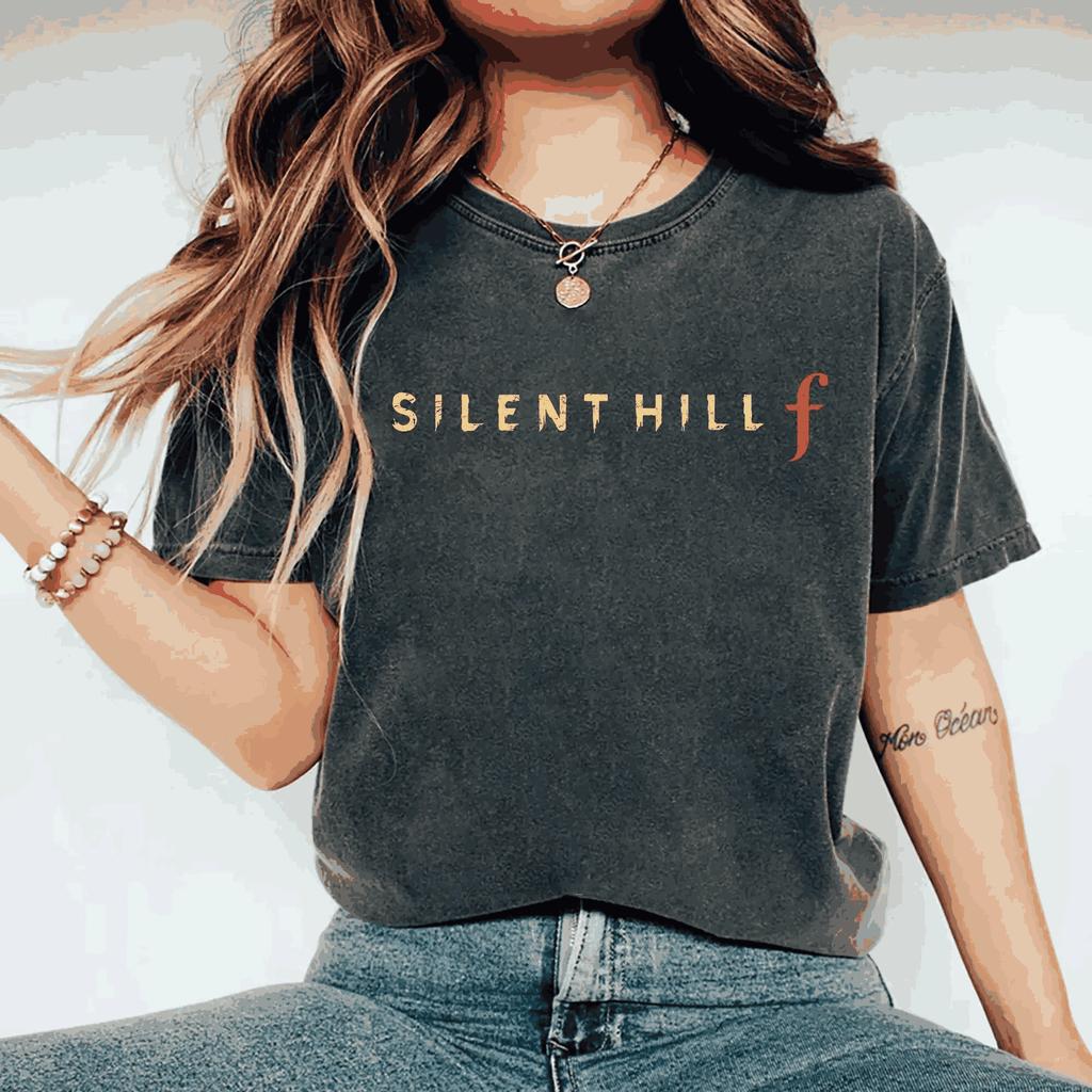 Classic Game Tees Vintage Washed Silent Hill F Horror GameGraphic Print Enthusiast Psychological Fans Tee Men Women Cotton Top