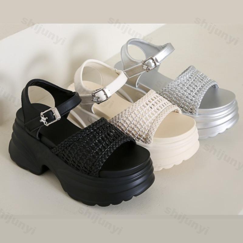 Fashion Elegant Hollow Wedge Heel Casual Thick Soled Sandals for Women 2025 Summer Open Toes Comfortable Versatile Fashion Single Shoes