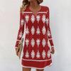 Women's Long-sleeved Casual Midi Dresses V-Neck Print  Casual Dress