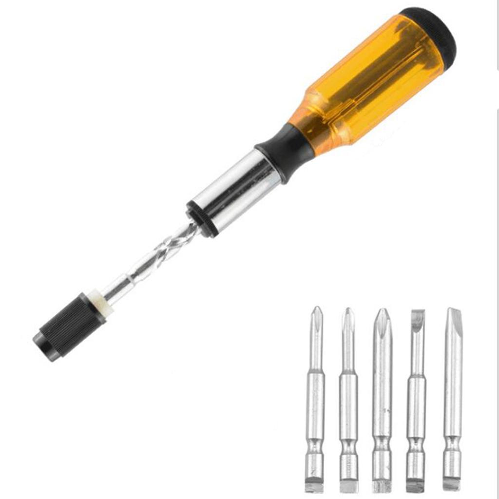 Semi Automatic Spiral Ratchet Screwdriver with 5 Screwdriver Bits Adjustable 1
