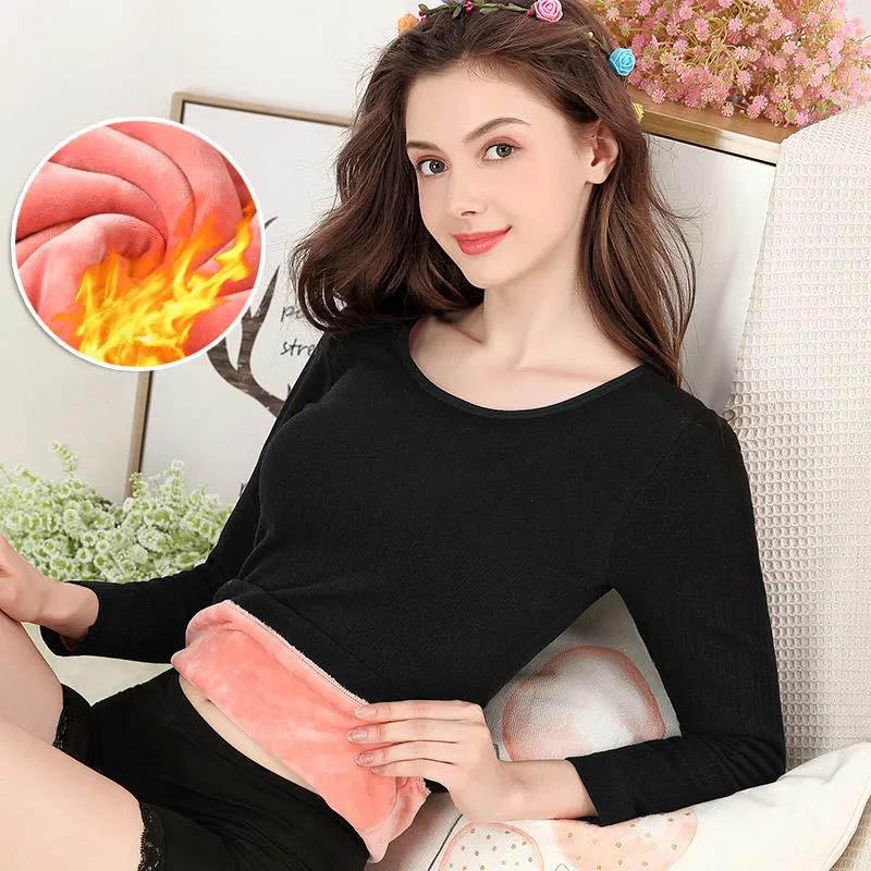 Plus Velvet Bottoming Shirt Women Autumn and Winter All-match Thick Round Neck Slim-fit Inner Warm Clothes