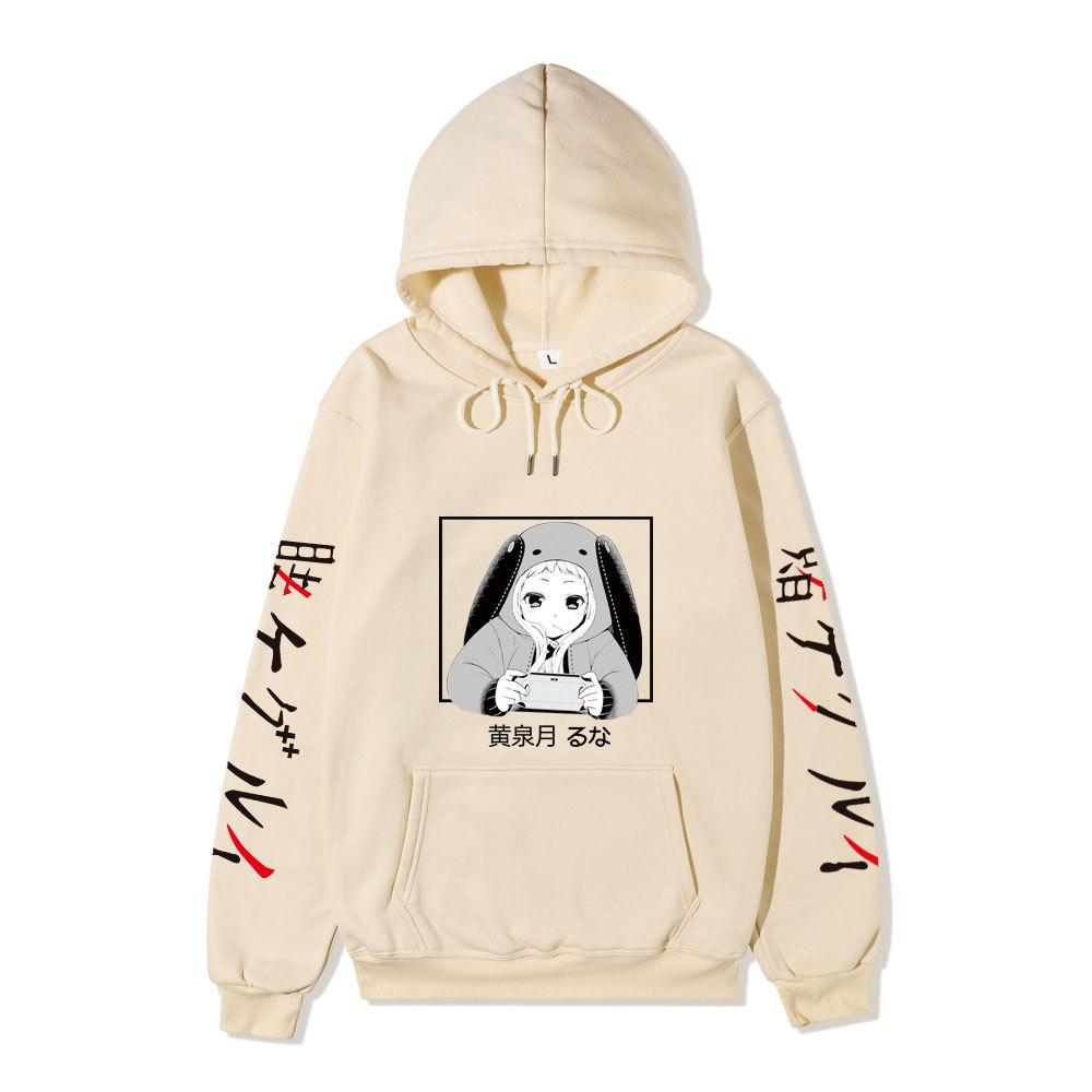 Kakegurui Runa Yomozuki Hoodie Unisex Fleece Sweatshirt Black White Anime Portrait Japanese Text Sleeve Autumn Winter Pullover