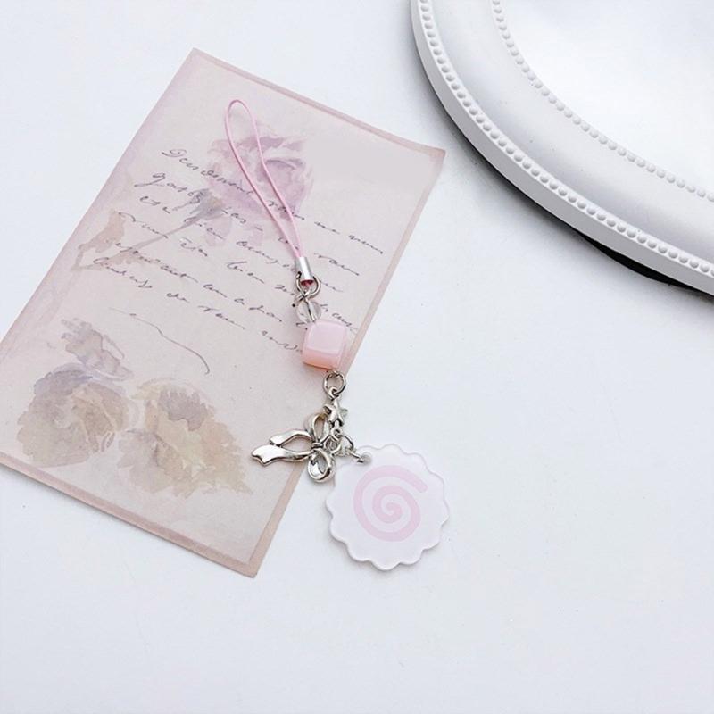 Cute Japanese Style Phone Charm Fish Cake Heart Bead Bag Pendant Keyring Keychain Perfect for Camera Phones and Key