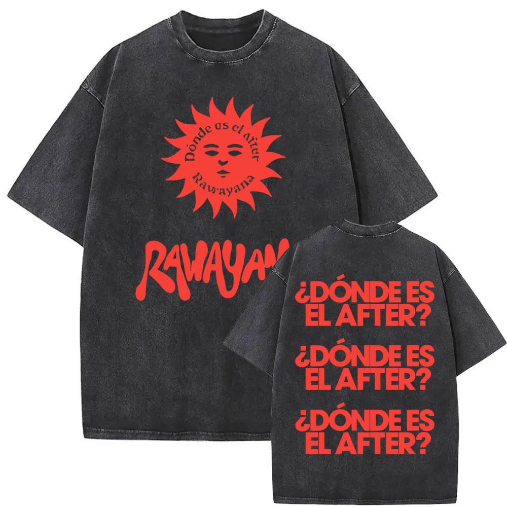 Rawayana Donde Es El After Album Vintage Washed Tshirt Mens Clothing Fashion Gothic Tshirts High Quality Casual Loose T Shirt
