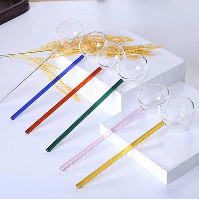 Borosilicate Glass Spoon With Long Handle Transparent Heat Resistant Sauce Soup Spoon With Spout Dessert Spoon Kitchen Bar Party