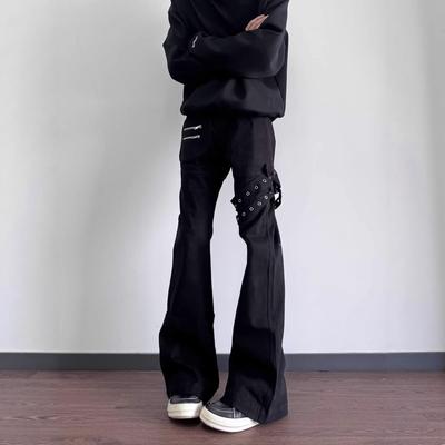 American High Street Vibe Strap Black Micro-pull Jeans Men's Design Sense Thin Slim Versatile Casual Trousers