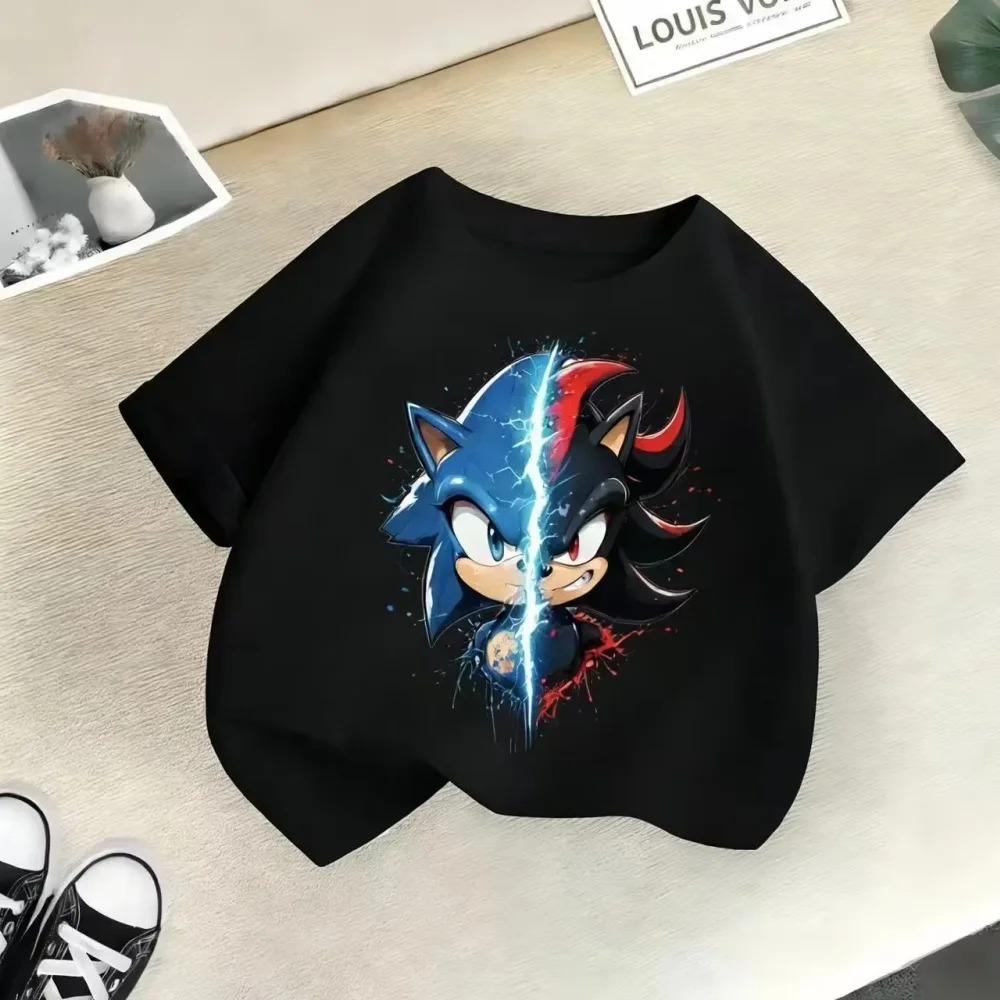 Sonic vs Shadow Kids TShirt  Video Game Tee Short Sleeve Cotton Crewneck Birthday Gift for Boys Soft Breathable Daily Wear