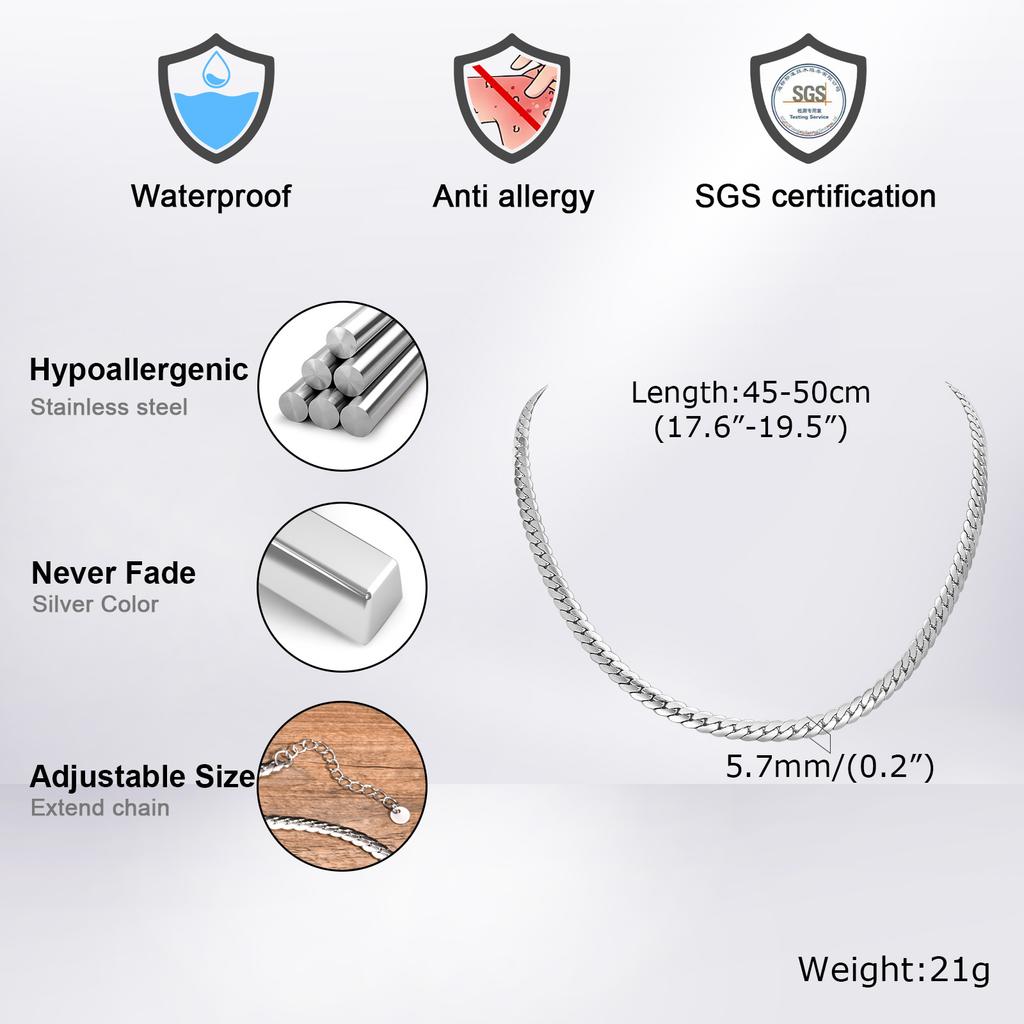 Flat Cuban Chain Necklaces for Men Boys,45-50CM Stainless Steel Chain Link Choker,Stylish Men Accessories Jewelry Gifts